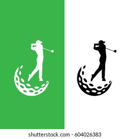 Swinging Golfer And Golf Ball Icon Logo Vector Graphic Design.