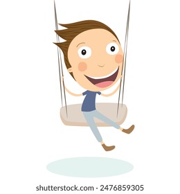 Swinging Happy and adorable boy. Vector illustration. 