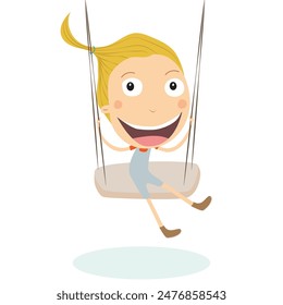 Swinging happy Girl with ponytail. Vector illustration. 