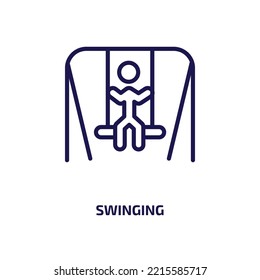 swinging icon from education collection. Thin linear swinging, swing, playground outline icon isolated on white background. Line vector swinging sign, symbol for web and mobile