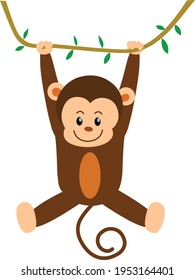 Swinging Monkey vector cartoon isolated on white background vector illustration