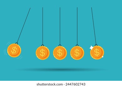 Swinging pendulum with dollar sign.Financial management or risk management from investing in currency or government banknotes. The impact of the economic or inflation.