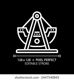 Swinging pirate ship pixel perfect white linear icon for dark theme. Swing boat amusement. Viking thematical park. Thin line illustration. Isolated symbol for night mode. Editable stroke