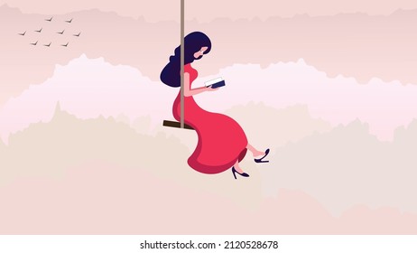 The Swinging in the sky and reading books. She really loves the sky. so she hung a swing into the sky. Now She enjoys sunrise and sunset with books and swings there.