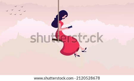 The Swinging in the sky and reading books. She really loves the sky. so she hung a swing into the sky. Now She enjoys sunrise and sunset with books and swings there.