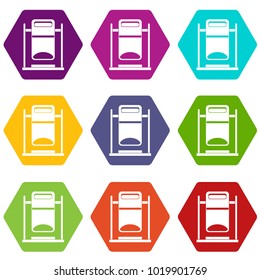 Swinging trashcan icon set many color hexahedron isolated on white vector illustration