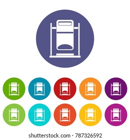 Swinging trashcan set icons in different colors isolated on white background