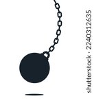 Swinging wrecking ball. Demolition sphere hanging on chains. Vector illustration on white background