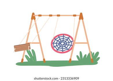 Swings are Suspended Seats That Swing Back And Forth, Bringing A Sense Of Freedom And Exhilaration, Vector Illustration