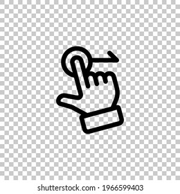 Swipe action by finger, simple icon. Black editable linear symbol on transparent background