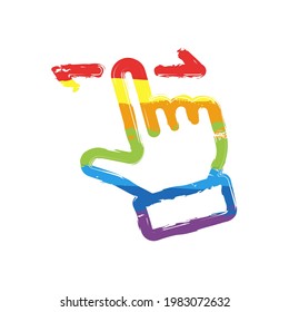 Swipe Action By Finger, Simple Icon. Drawing Sign With LGBT Style, Seven Colors Of Rainbow (red, Orange, Yellow, Green, Blue, Indigo, Violet