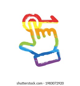 Swipe Action By Finger, Simple Icon. Drawing Sign With LGBT Style, Seven Colors Of Rainbow (red, Orange, Yellow, Green, Blue, Indigo, Violet