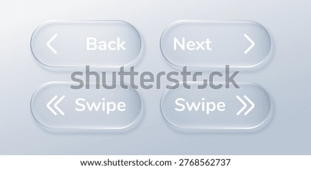 Swipe up arrow button with glass effect. Modern UI icon for social media stories, apps, and websites. Transparent glassmorphism design with minimal style.