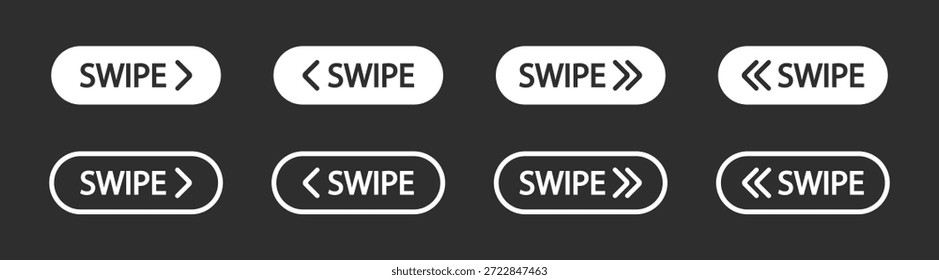 Swipe Up Arrow Icon Set for Mobile App, Web, and Social Media Interface, Vector Buttons and Navigation Symbols