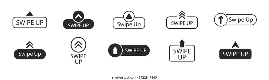 Swipe Up Arrow Icon Set for Mobile App and Social Media Interface, Vector Buttons and Navigation Symbols, Isolated on Transparent Background