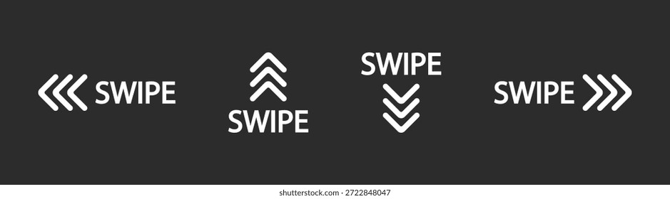Swipe Up Arrow Icon Set for Mobile App, Social Media, and Web Interface, Modern Digital UI