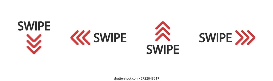 Swipe Up Arrow Icon Set for Mobile App and Social Media Interface, Vector Buttons and Navigation Symbols, Modern Digital UI, Isolated on Transparent Background