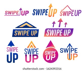 Swipe up arrow vector icons for mobile app UI template and social blogs web elements. Swipe up red and blue purple gradient flat modern icons for user interface graphic design