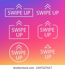 Swipe up arrows up colorful gradient buttons. Swipe up. Social media concept. Arrow up buttons on gradient background for social media stories. Icons for advertising and marketing. Vector illustration
