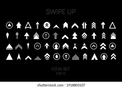 Swipe Up big collection icons of different style on black background. Vector illustration.