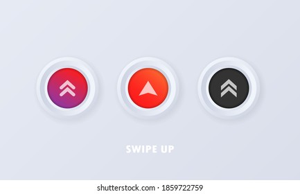 Swipe Up Button In 3d Style. Social Media Icon Set. Swipe Up Sign, Badge In Flat Style. Scroll Pictogram. Arrow Up Logo. Vector Illustration. EPS 10