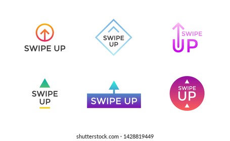 Swipe up button icon set. Application and social network scroll arrow pictogram for stories design blogger. Vector flat modern gradient style