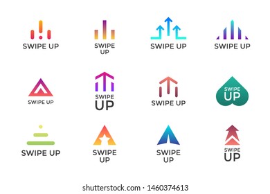 Swipe up button icon set. Application and social network scroll arrow pictogram for stories design blogger app. Vector flat modern gradient story illustration