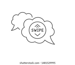 Swipe up button line icon. Chat bubble design. Scrolling arrow sign. Landing page scroll symbol. Outline concept. Thin line swipe up icon. Vector