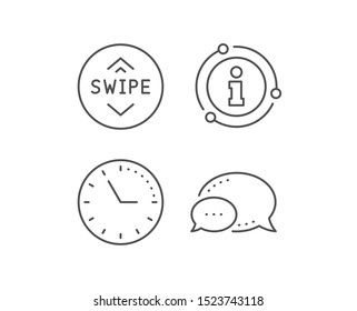 Swipe up button line icon. Chat bubble, info sign elements. Scrolling arrow sign. Landing page scroll symbol. Linear swipe up outline icon. Information bubble. Vector