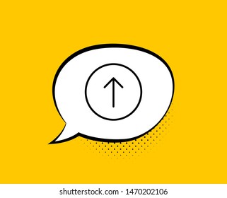 Swipe up button line icon. Comic speech bubble. Scrolling arrow sign. Landing page scroll symbol. Yellow background with chat bubble. Swipe up icon. Colorful banner. Vector