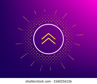 Swipe up button line icon. Halftone pattern. Scrolling arrow sign. Landing page scroll symbol. Gradient background. Swipe up line icon. Yellow halftone pattern. Vector