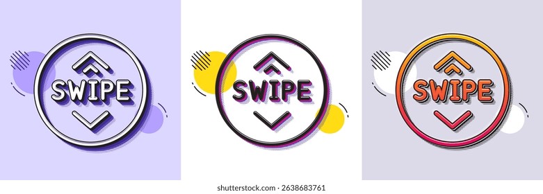Swipe up button line icon. Halftone dotted pattern. Gradient icon with grain shadow. Scrolling arrow sign. Landing page scroll symbol. Line swipe up icon. Various designs. Vector