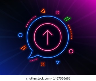 Swipe up button line icon. Neon laser lights. Scrolling arrow sign. Landing page scroll symbol. Glow laser speech bubble. Neon lights chat bubble. Banner badge with swipe up icon. Vector