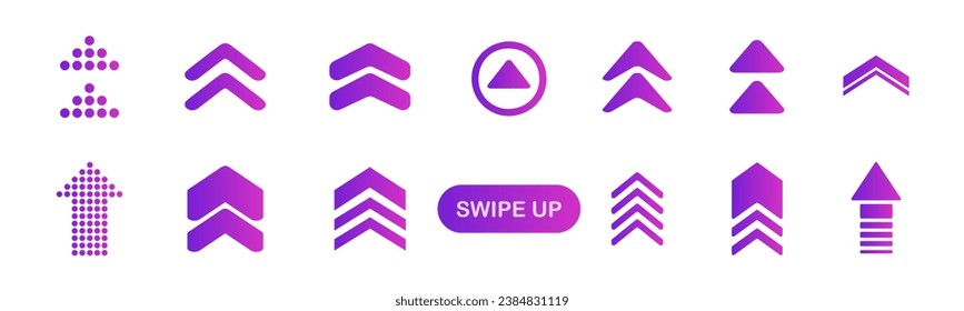 Swipe up button set for social media. Scroll up arrows.  Buttons and web icons for social media application. Vector illustration