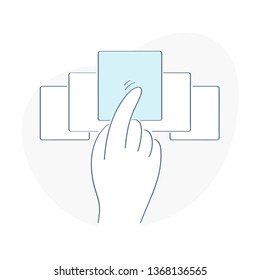 Swipe by hand, choosing offer, slider icon concept. Flat outline UI vector icon.