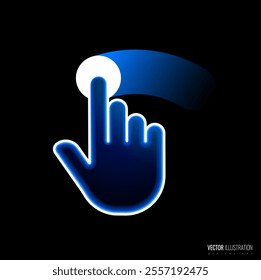 Swipe click overlay effect of hand gesture in digital futuristic style. Neon icon of hand movement on the touch screen. Vector illustration of swipe here icon in neon light effect