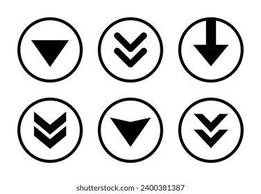 Icono de flecha abajo en línea circular. Vector de botón de desplazamiento