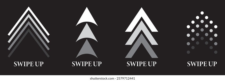 Swipe up and down arrow vector icons set. Pull up vector isolated symbol. Finger swipe arrow to open page