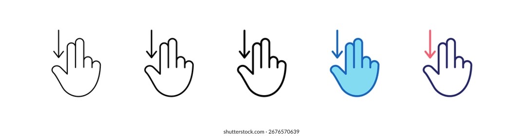 Swipe Down Icon In 5 Different Styles Set Collection.