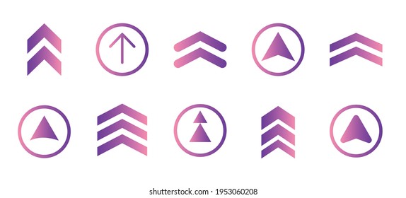 Iconos de flecha plana girando aislados en fondo blanco. Colección de puntero de forma diferente. Símbolo sencillo de cursor para diseño gráfico, aplicaciones móviles, interfaz web. Signo de dirección arriba, abajo, izquierda, derecha