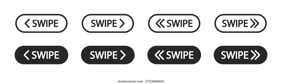 Swipe Gesture Arrow Icons Set for Mobile Touch Interface, Navigation and UI UX Design Vector Illustration
