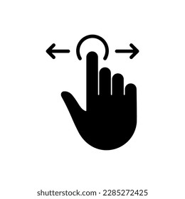 Swipe Gesture, Hand Cursor of Computer Mouse Black Silhouette Icon. Pointer Finger Glyph Pictogram. Click Double Press Touch Point Tap on Cyberspace Website Sign. Isolated Vector Illustration.
