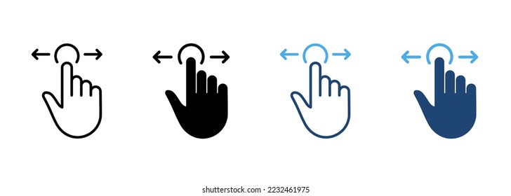 Swipe Gesture Line and Silhouette Color Icon Set. Hand Cursor of Computer Mouse Pictogram. Pointer Finger Press Touch Click Symbol Collection on White Background. Isolated Vector Illustration.