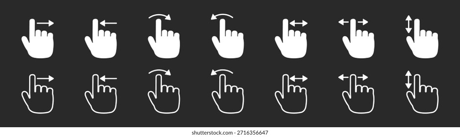 Wischgeste, Vektorsymbol, Hand mit Finger für Touchscreen-Steuerung, minimalistisches flaches Umrissdesign