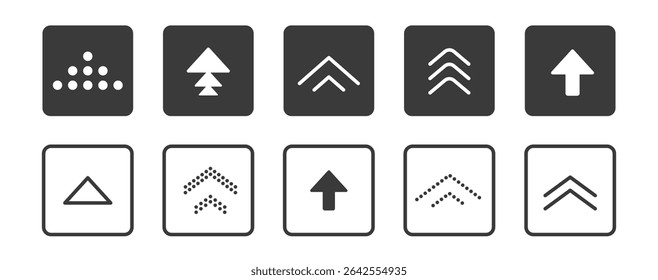 Swipe up icon arrow button, ui scroll symbol. Swipe slide simple minimal line sign. Move button, app interface action. 