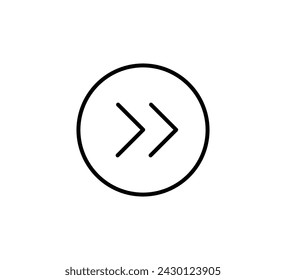 Swipe icon. Arrow on circle button symbol. Triangle arrow right. Abstract scroll icon element for social media. Move sign. Vector illustration isolated on white background.