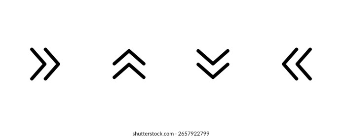 Icono de deslizamiento. Flechas dobles que indican la Ilustración vectorial de movimiento del gesto táctil. Símbolo de control de navegación móvil. Signo de interfaz de usuario de la acción de diapositivas. Pictograma de interfaz mínimo.