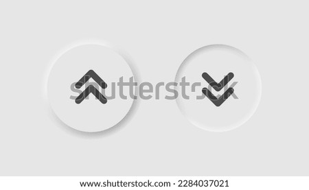 Swipe up icon in neumorphism style. Icons for business, white UI, UX. Scroll symbol. Up, down direction, button, swipe, action, site, link, smartphone. Neumorphic style.