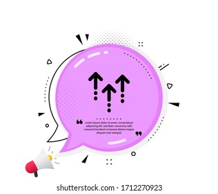 Swipe up icon. Quote speech bubble. Scrolling arrow sign. Landing page scroll symbol. Quotation marks. Classic swipe up icon. Vector
