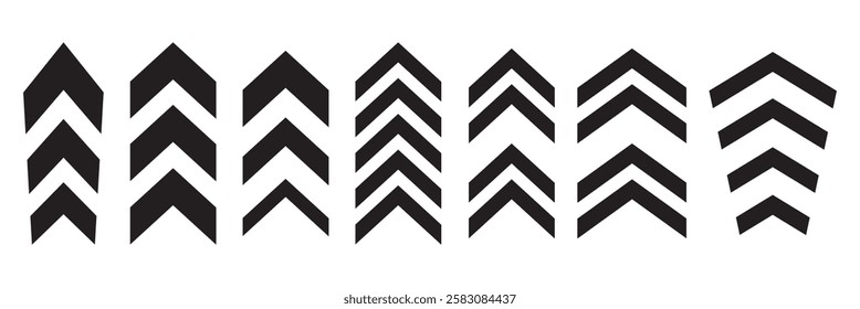Swipe icon set. Arrow button symbol. Triangle arrow up, down, left, right. Abstract scroll icon element for social media. Move sign. Vector illustration isolated on white background.